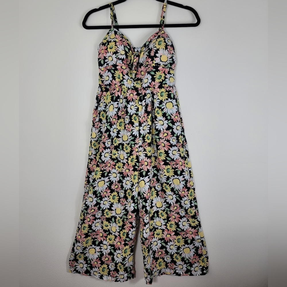 AUW Womens Sz S Padded Bust Top Smocked Back Wide Leg Floral Jumpsuit Romper